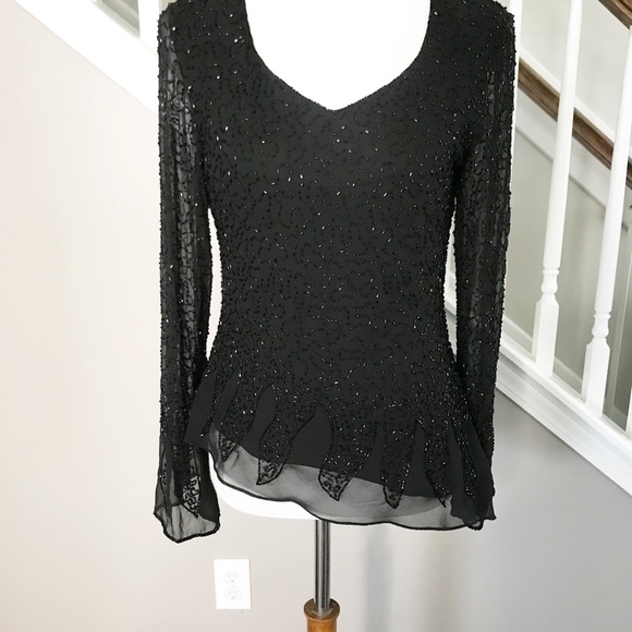 NWOT J Laxmi Beaded Shimmer Shirt Blouse - Picture 4 of 11